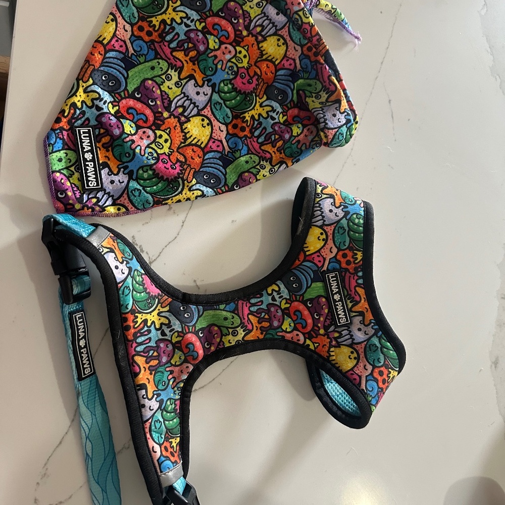 Size M Luna Paws dark harness set